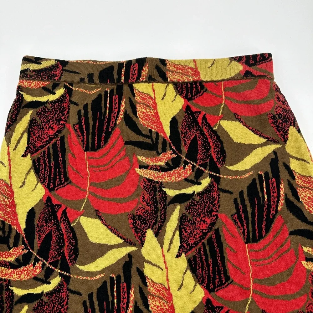 Peruvian Connection Knit Leaf Print Jacquard Knit Tapestry Pencil Skirt‎ Small
